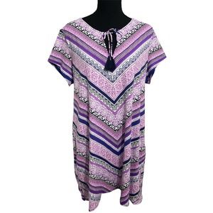 Lands’ End Purple Chevron Swim Coverup Dress Large Petite